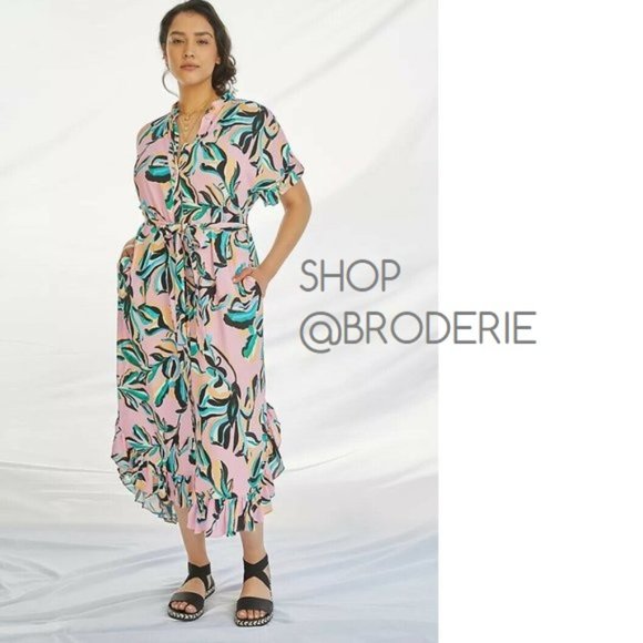 Anthropologie Corey Lynn Calter Ruffled Maxi ShirtDRESS dress new size S nwt
